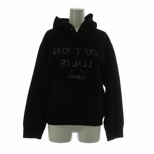 ルイヴィトン LOUIS VUITTON パーカー スウェット 長袖 ショート丈 プルオーバー 裏地モノグラム ロゴ プリント M 黒 ブラック FJST14TWP /XZ ■GY17 レディース