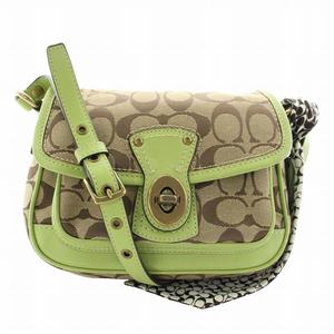 コーチ COACH ショルダーバッグ キャンバス レザー シグネチャー 総柄 ターンロック スカーフ付き 茶色 ブラウン 緑 グリーン 10566 /XZ ■GY18 レディース