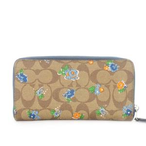 コーチ COACH 長財布 ロングウォレット 小銭入れあり レザー シグネチャー ロゴ 花柄 ラウンドファスナー 茶 ブラウン 青 ブルー /AH15 ■GY18 レディース