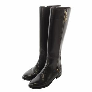 ジミーチュウ JIMMY CHOO ロングブーツ レザー ラウンドトゥ サイドジップ ロゴ ゴールド金具 36 23cm 黒 ブラック /XZ ■GY18 レディース