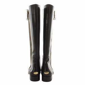 ジミーチュウ JIMMY CHOO ロングブーツ レザー ラウンドトゥ サイドジップ ロゴ ゴールド金具 36 23cm 黒 ブラック /XZ ■GY18 レディース