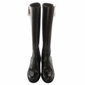 ジミーチュウ JIMMY CHOO ロングブーツ レザー ラウンドトゥ サイドジップ ロゴ ゴールド金具 36 23cm 黒 ブラック /XZ ■GY18 レディース