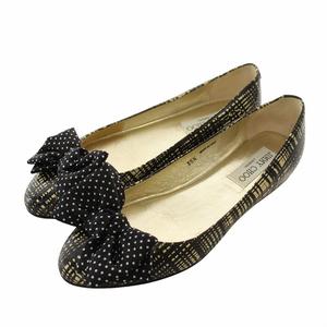 ジミーチュウ JIMMY CHOO パンプス レザー パイソン型押し 総柄 リボン 水玉 ドット柄 ロゴ 35.5 22.5cm ベージュ 黒 ブラック /XZ ■GY18 レディース