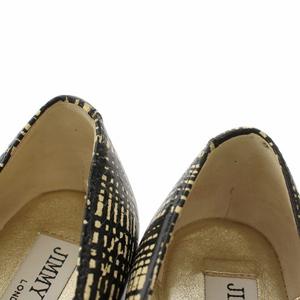 ジミーチュウ JIMMY CHOO パンプス レザー パイソン型押し 総柄 リボン 水玉 ドット柄 ロゴ 35.5 22.5cm ベージュ 黒 ブラック /XZ ■GY18 レディース