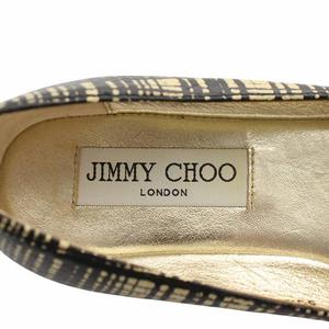 ジミーチュウ JIMMY CHOO パンプス レザー パイソン型押し 総柄 リボン 水玉 ドット柄 ロゴ 35.5 22.5cm ベージュ 黒 ブラック /XZ ■GY18 レディース