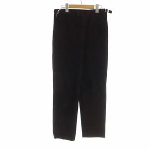 グッチ GUCCI スエードパンツ ジップアップ ロゴ レザー アジャスター 42 L 茶 ブラウン ■GY18 /MQ レディース