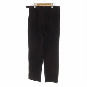 グッチ GUCCI スエードパンツ ジップアップ ロゴ レザー アジャスター 42 L 茶 ブラウン ■GY18 /MQ レディース