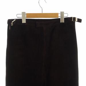 グッチ GUCCI スエードパンツ ジップアップ ロゴ レザー アジャスター 42 L 茶 ブラウン ■GY18 /MQ レディース