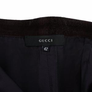 グッチ GUCCI スエードパンツ ジップアップ ロゴ レザー アジャスター 42 L 茶 ブラウン ■GY18 /MQ レディース