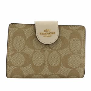 コーチ COACH ミディアム コーナー ジップ ウォレット 財布 二つ折り PVC レザー シグネチャー 総柄 ロゴ ゴールド金具 ベージュ 白 ホワイト C0082 /XZ ■GY11 レディース
