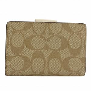 コーチ COACH ミディアム コーナー ジップ ウォレット 財布 二つ折り PVC レザー シグネチャー 総柄 ロゴ ゴールド金具 ベージュ 白 ホワイト C0082 /XZ ■GY11 レディース