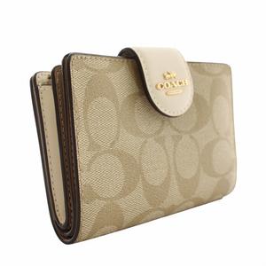 コーチ COACH ミディアム コーナー ジップ ウォレット 財布 二つ折り PVC レザー シグネチャー 総柄 ロゴ ゴールド金具 ベージュ 白 ホワイト C0082 /XZ ■GY11 レディース