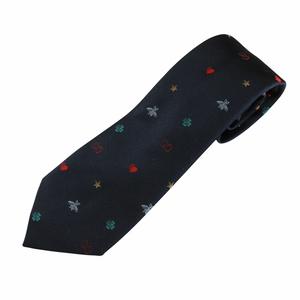 グッチ GUCCI シンボルズ ネクタイ 絹 シルク レギュラータイ GGロゴ ハート 蜂 ビー 星 スター クローバー 総柄 紺 ネイビー /XZ ■GY18 メンズ