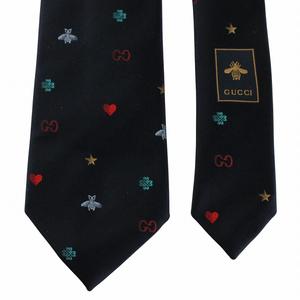 グッチ GUCCI シンボルズ ネクタイ 絹 シルク レギュラータイ GGロゴ ハート 蜂 ビー 星 スター クローバー 総柄 紺 ネイビー /XZ ■GY18 メンズ