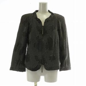ジョルジオアルマーニ GIORGIO ARMANI ノーカラージャケット ウール混 シルク混 水玉 ドット柄 薔薇 総柄 ジップアップ 42 L グレー /XZ ■GY13 レディース