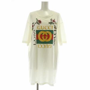 グッチ GUCCI 457094 Tシャツ カットソー 半袖 クルーネック 花 フラワー 刺繍 インターロッキングG ロゴ シェリーライン オーバーサイズ L 白 ホワイト /XZ ■GY18 レディース