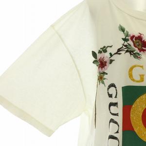 グッチ GUCCI 457094 Tシャツ カットソー 半袖 クルーネック 花 フラワー 刺繍 インターロッキングG ロゴ シェリーライン オーバーサイズ L 白 ホワイト /XZ ■GY18 レディース