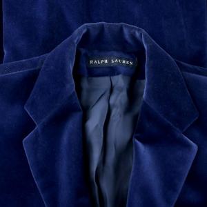 ラルフローレン RALPH LAUREN テーラードジャケット ブレザー 長袖 アウター ベロア 総裏地 サイドベンツ 日本製 青 ブルー /MP ■GY18 レディース