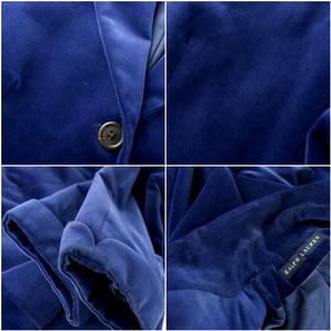 ラルフローレン RALPH LAUREN テーラードジャケット ブレザー 長袖 アウター ベロア 総裏地 サイドベンツ 日本製 青 ブルー /MP ■GY18 レディース