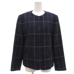 バーバリーズ Burberrys ヴィンテージ ノーカラージャケット チェック柄 11 紺 ネイビー /AE ■GY17 レディース