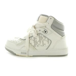 ディオール Dior B27 HIGH オブリーク スニーカー ハイカット トロッター レザー 35 25.5cm 白 ホワイト 灰 グレー /MP ■GY42 レディース