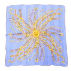 セリーヌ CELINE スカーフ ロゴ チェーン 総柄 青 ブルー /AE ■GY18 レディース