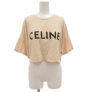 セリーヌ CELINE バイエディスリマン by Hedi Slimane エディ期 21SS クロップドTシャツ カットソー 半袖 ショート丈 ロゴ コットンジャージー S ベージュ 2X761501F /GV ■GY18 レディース