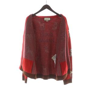 グッチ GUCCI HAWAII カーディガン ウール コットン ニット Vネック アニマル 総柄 赤 レッド ■GY18 /MQ メンズ