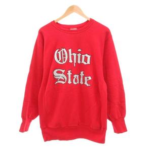 チャンピオン CHAMPION REVERSE WEAVE 90s USA製 ヴィンテージ Ohio State オハイオステート大学 ガレッジロゴ プリント リバースウィーブ スウェット トレーナー クルーネック XL 赤 レッド /JS ■GY18 メンズ