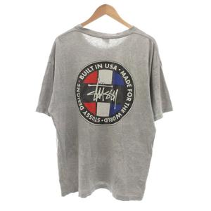 ステューシー STUSSY オールドステューシー 90s USA製 ヴィンテージ Tシャツ カットソー サークル ロゴ プリント 半袖 XL グレー /JS ■GY18 メンズ