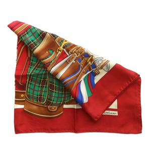 ラルフローレン RALPH LAUREN スカーフ 大判 絹 シルク ゴルフクラブ 総柄 ロゴ 赤 レッド /XZ ■GY18 レディース