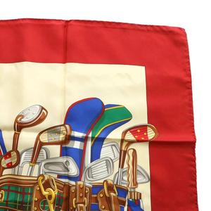 ラルフローレン RALPH LAUREN スカーフ 大判 絹 シルク ゴルフクラブ 総柄 ロゴ 赤 レッド /XZ ■GY18 レディース