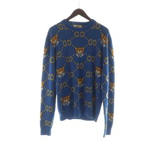 グッチ GUCCI EXO KAIコラボ ニット セーター 長袖 ロゴ GGジャガード 総柄 くま ベア XS 青 ブルー 660621 XKBW8 ■GY18 /MQ メンズ