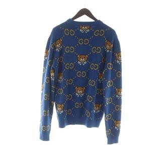 グッチ GUCCI EXO KAIコラボ ニット セーター 長袖 ロゴ GGジャガード 総柄 くま ベア XS 青 ブルー 660621 XKBW8 ■GY18 /MQ メンズ