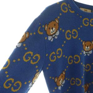 グッチ GUCCI EXO KAIコラボ ニット セーター 長袖 ロゴ GGジャガード 総柄 くま ベア XS 青 ブルー 660621 XKBW8 ■GY18 /MQ メンズ