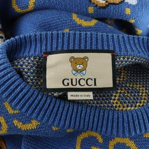 グッチ GUCCI EXO KAIコラボ ニット セーター 長袖 ロゴ GGジャガード 総柄 くま ベア XS 青 ブルー 660621 XKBW8 ■GY18 /MQ メンズ