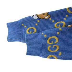 グッチ GUCCI EXO KAIコラボ ニット セーター 長袖 ロゴ GGジャガード 総柄 くま ベア XS 青 ブルー 660621 XKBW8 ■GY18 /MQ メンズ