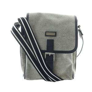バーバリーブラックレーベル BURBERRY BLACK LABEL ショルダーバッグ 斜めがけ キャンバス レザー ロゴ グレー ■GY18 /MQ メンズ