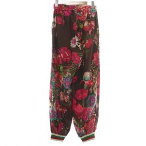 【中古】グッチ GUCCI シルク ジョガー パンツ ボトムス イージー シェリーライン フローラル 花柄 総柄 36 茶 ピンク グッチ GUCCI シルク ジョガー パンツ ボトムス イージー シェリー