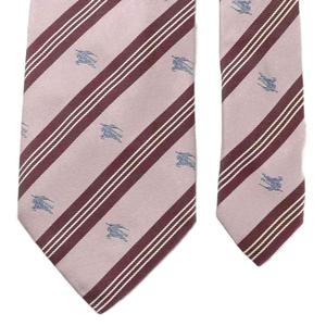 バーバリー BURBERRY ネクタイ 絹 シルク ワイドタイ ストライプ ロゴ 総柄 紫 パープル ボルドー /XZ ■GY18 メンズ