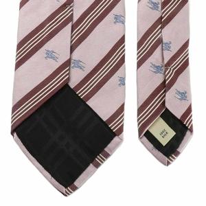 バーバリー BURBERRY ネクタイ 絹 シルク ワイドタイ ストライプ ロゴ 総柄 紫 パープル ボルドー /XZ ■GY18 メンズ