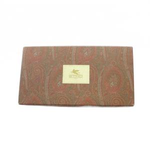 エトロ ETRO 二つ折り財布 ウォレット 長財布 PVC レザー ロゴ 総柄 茶