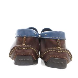 プラダ PRADA ローファー レザー ロゴ ステッチ バイカラー 35 青 ブルー 茶 ブラウン /JS ■GY11 レディース