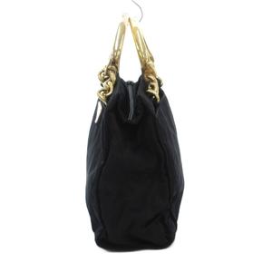 プラダ PRADA ハンドバッグ ロゴ 三角プレート メタルハンドル チェーン ナイロン 黒 ブラック /AE ■GY18 レディース