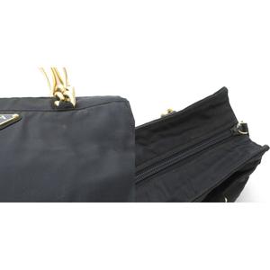 プラダ PRADA ハンドバッグ ロゴ 三角プレート メタルハンドル チェーン ナイロン 黒 ブラック /AE ■GY18 レディース