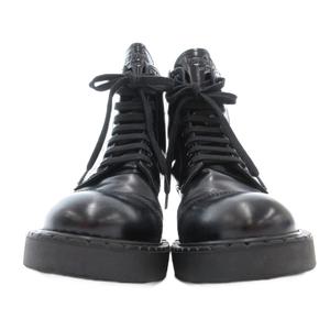 プラダ PRADA ショートブーツ 38.5 25.5cm シューズ レザー 本革 レースアップ サイドジップ 黒 ブラック /AE ■GY18 メンズ レディース