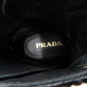 プラダ PRADA ショートブーツ 38.5 25.5cm シューズ レザー 本革 レースアップ サイドジップ 黒 ブラック /AE ■GY18 メンズ レディース