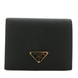 プラダ PRADA 1MV204 二つ折り 財布 サフィアーノレザー 三角 トライアングル ロゴ プレート ゴールド金具 黒 ブラック /XZ ■OH ■GY13 レディース