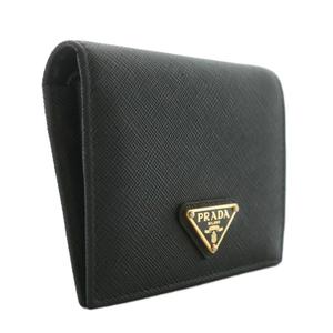 プラダ PRADA 1MV204 二つ折り 財布 サフィアーノレザー 三角 トライアングル ロゴ プレート ゴールド金具 黒 ブラック /XZ ■OH ■GY13 レディース