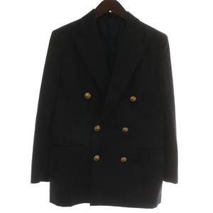 ラルフローレン RALPH LAUREN 紺ブレ ブレザー テーラードジャケット ウール ダブル 6B 総裏地 ノーベント 金ボタン 11 L 紺 ネイビー /XZ ■GY18 メンズ